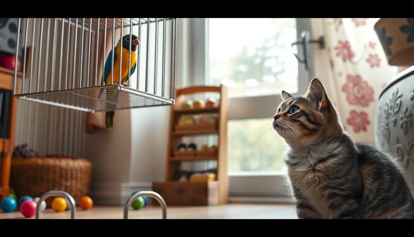 1 bird and cat