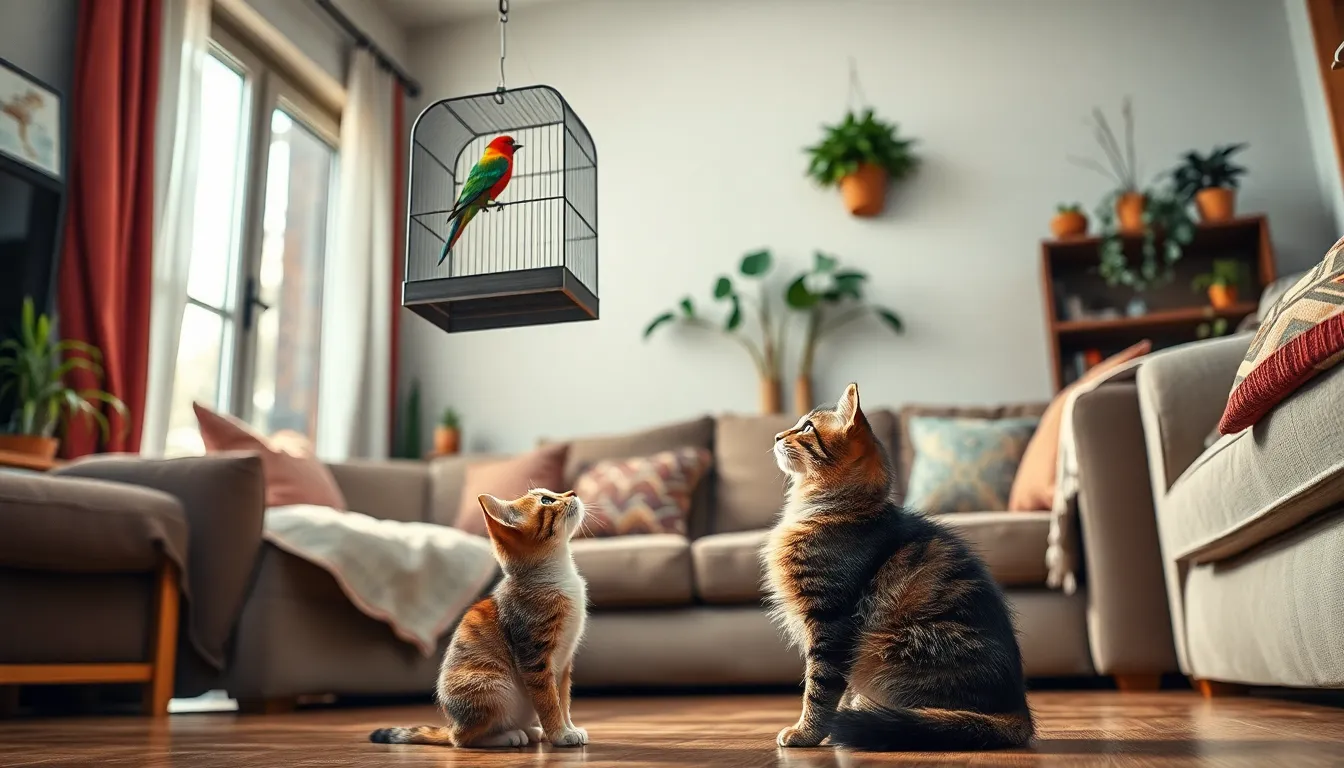 2 bird and cat