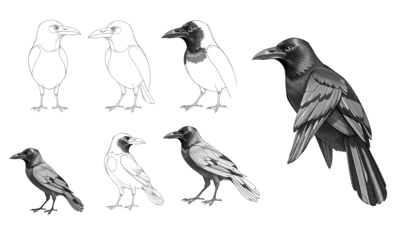 2 raven bird drawing