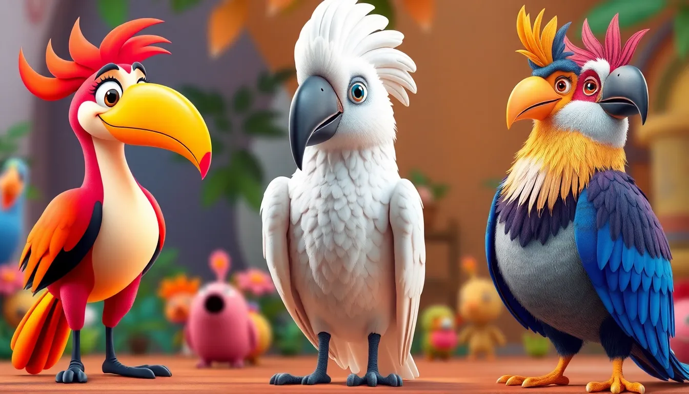 4 cute bird cartoon