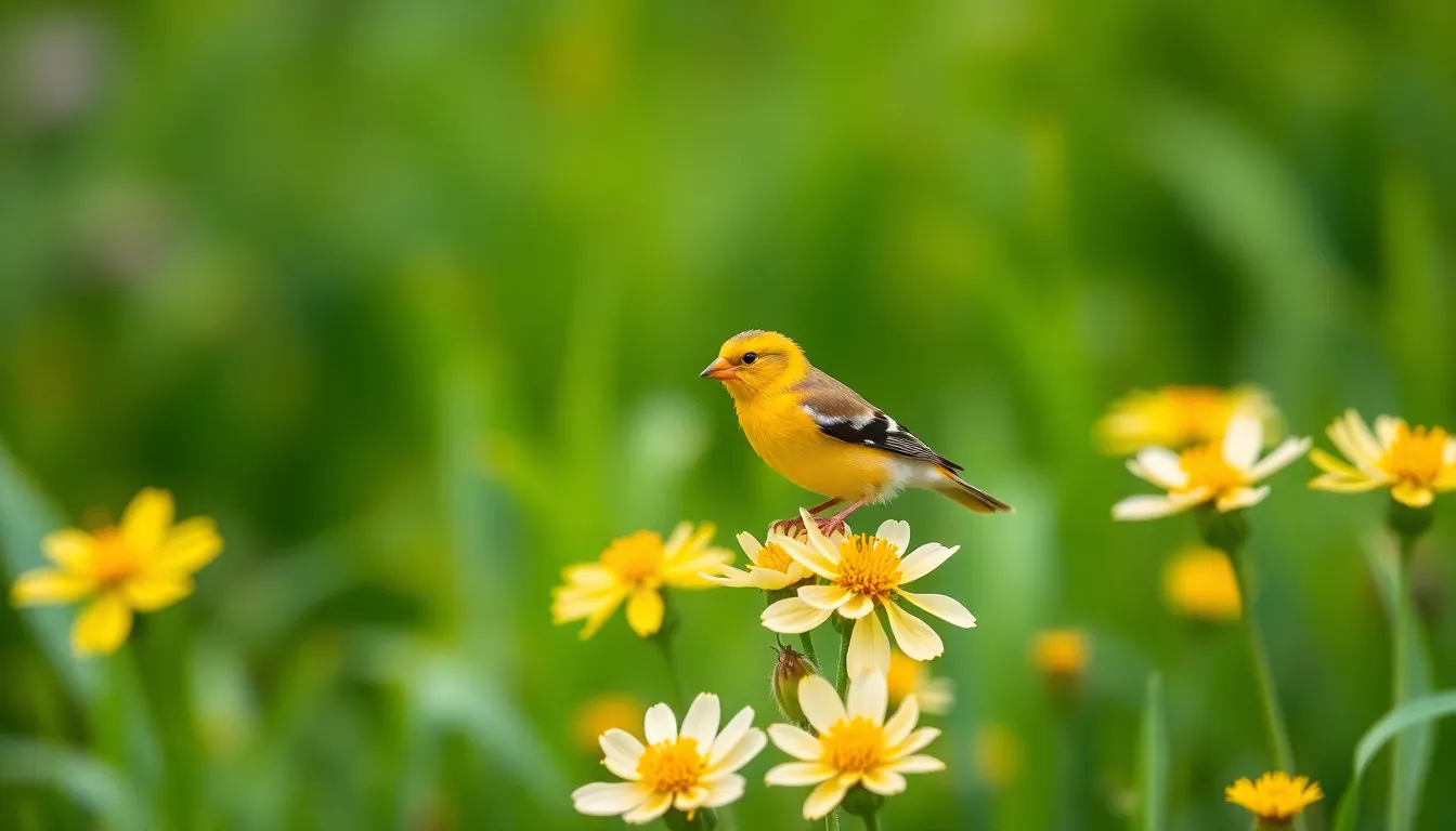 4 yellow finch bird
