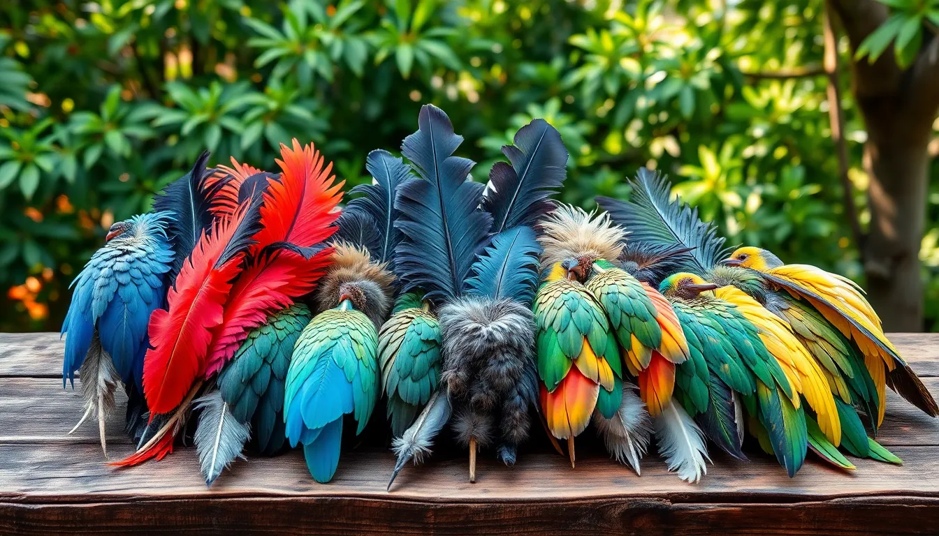 5 bird feathers