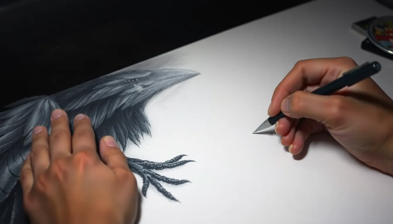 5 raven bird drawing