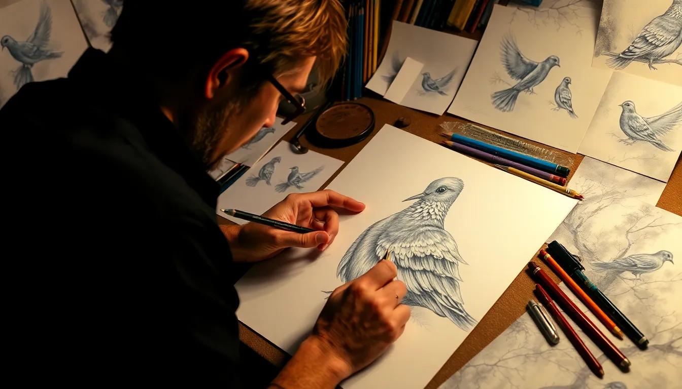 6 dove bird drawing