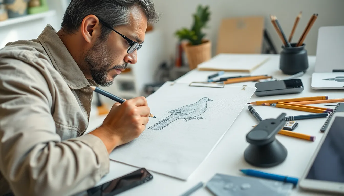 7 dove bird drawing
